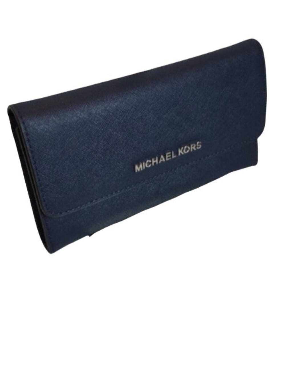 Michael Kors Jet Set Trifold Long Wallet Blue Leather Purse Clutch Shoulder Bag